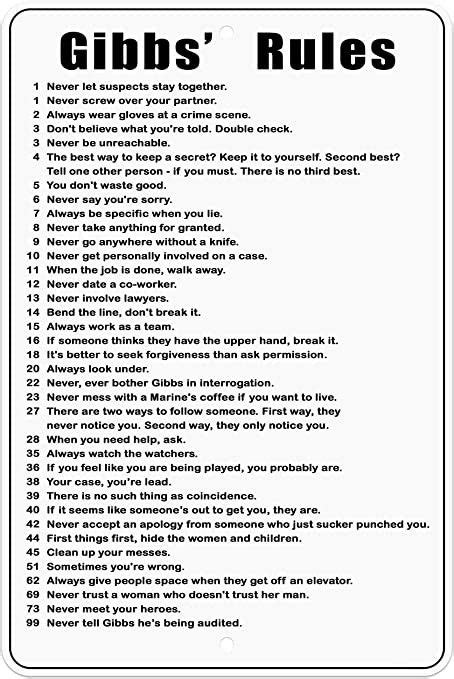 Printable List Of Gibbs Rules